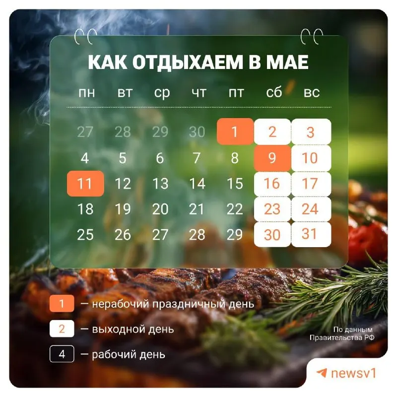 С 9 по 11 мая включительно будут официальные нерабочие дни, приуроченные к празднованию Дня Победы.