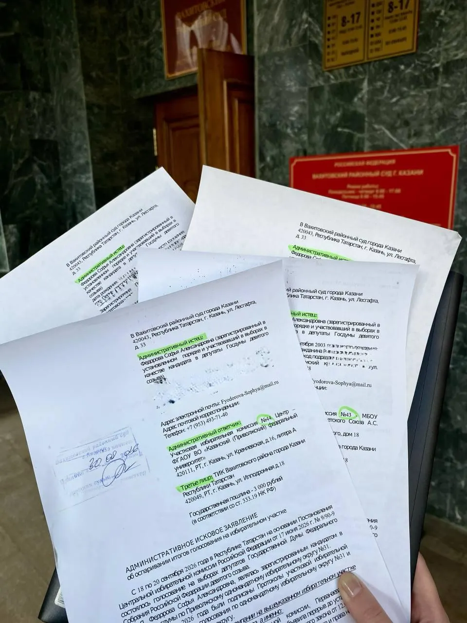 Софья Федорова подала иск к избиркомам с требованием пересмотреть итоги выборов на четырех участках.