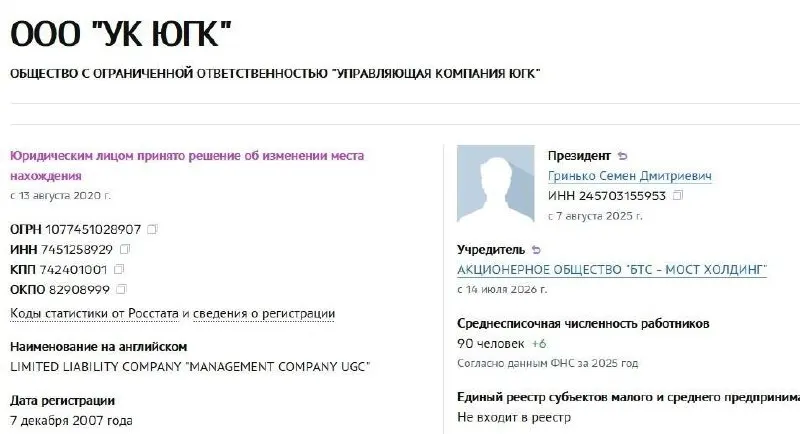 Управляющая компания холдинга «Южуралзолото» передана АО «БТС‑Мост Холдинг» по результатам аукциона; 67,2% акций проданы за 93,16 млрд рублей. Активы были национализированы год назад.